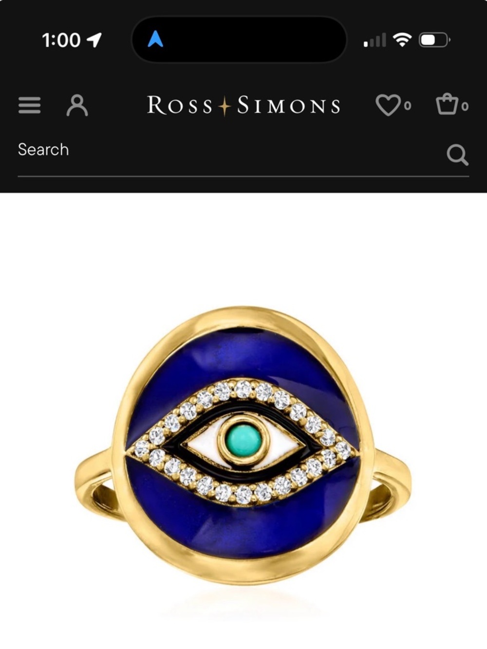 Gold Evil Eye Ring with Blue Enamel by Ross Simons size 7